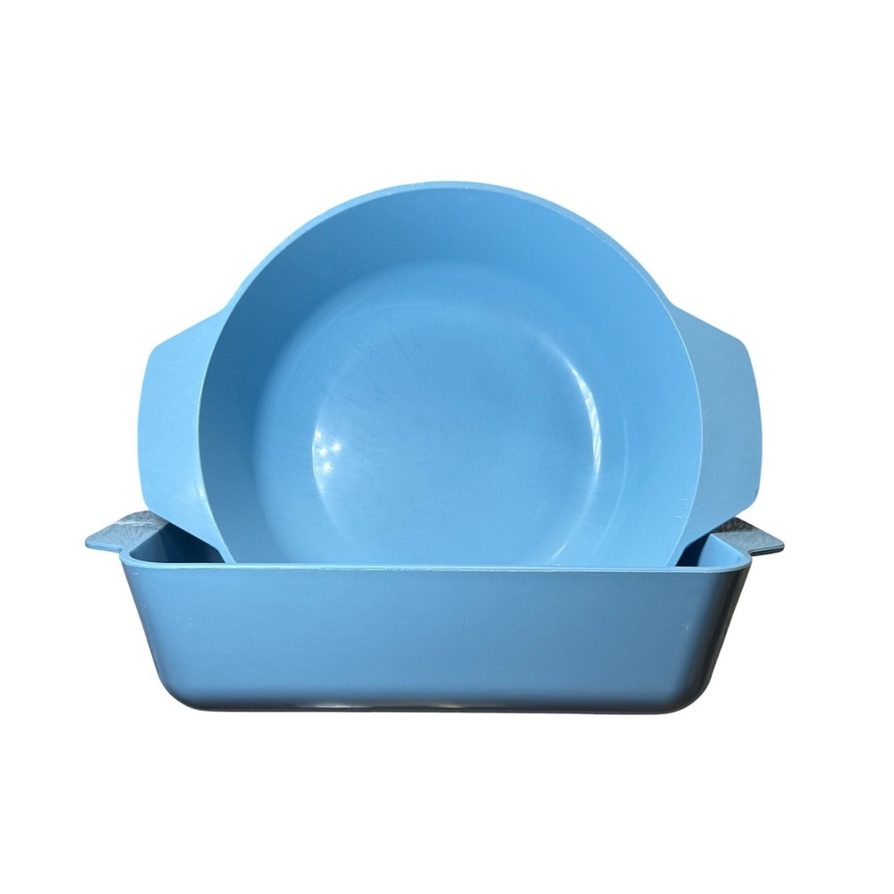 Vintage Pastel Blue Bakeware 9x5 Loaf Pan & 1.5 Qt Round Casserole‎ Dish USA MCM